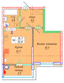 Квартира 35,8 м², 1-комнатная - изображение 1