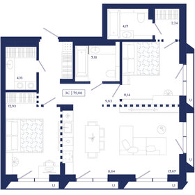 Квартира 79,1 м², 3-комнатная - изображение 1