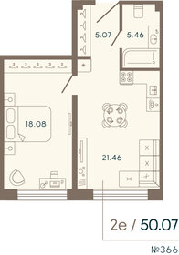 Квартира 50,1 м², 1-комнатные - изображение 1