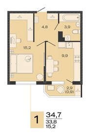 Квартира 34,7 м², 1-комнатная - изображение 1