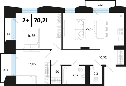 Квартира 70,2 м², 3-комнатная - изображение 2
