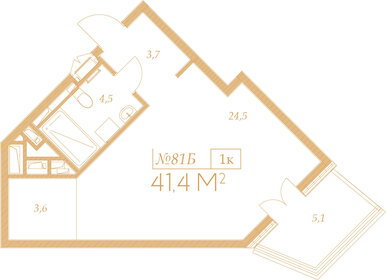 Квартира 41,4 м², 1-комнатные - изображение 1