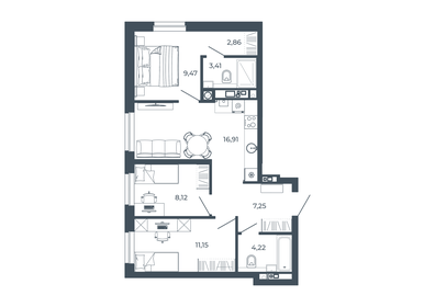 Квартира 63,4 м², 3-комнатная - изображение 1