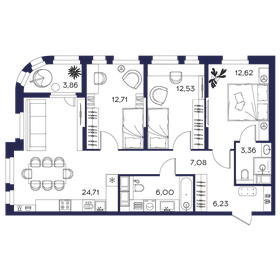 Квартира 89,1 м², 3-комнатная - изображение 1