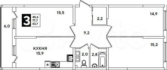 Квартира 77,4 м², 3-комнатная - изображение 1