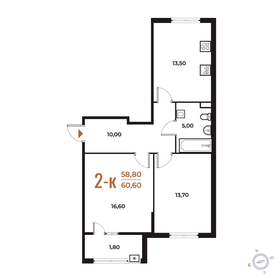 Квартира 60,6 м², 2-комнатная - изображение 1