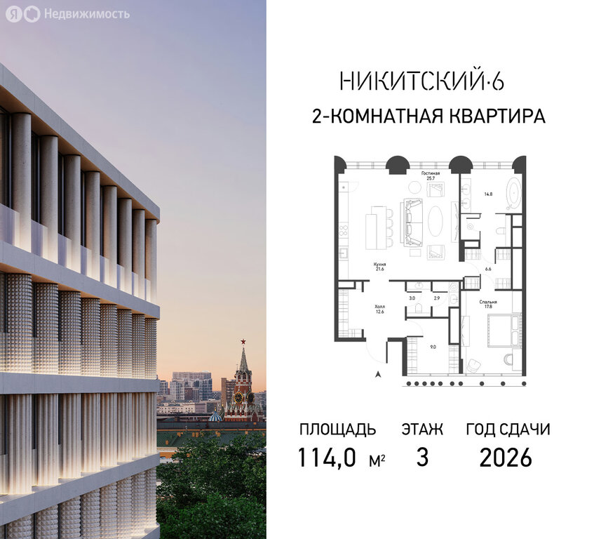 Варианты планировок ЖК «Никитский-6» - планировка 1