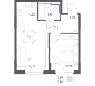 Квартира 41,5 м², 1-комнатная - изображение 1