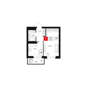 Квартира 35,3 м², 1-комнатная - изображение 1