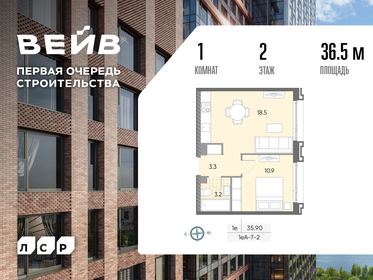 Квартира 36,5 м², 1-комнатная - изображение 1