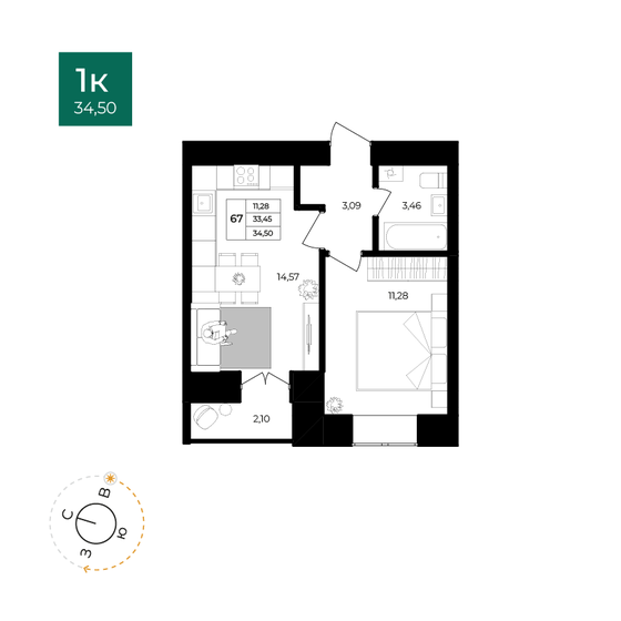 37,5 м², 1-комнатная квартира 4 153 766 ₽ - изображение 47