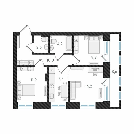 93,4 м², 3-комнатная квартира 7 950 000 ₽ - изображение 94