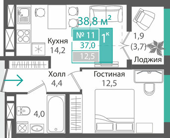 Квартира 37 м², 1-комнатная - изображение 1