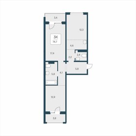 Квартира 74,7 м², 3-комнатная - изображение 1