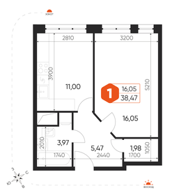 Квартира 38,6 м², 1-комнатная - изображение 1