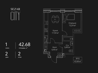 Квартира 42,7 м², 1-комнатная - изображение 1