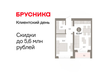 Квартира 42 м², 1-комнатная - изображение 1
