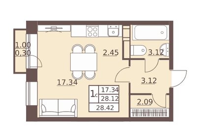 Квартира 28 м², студия - изображение 1