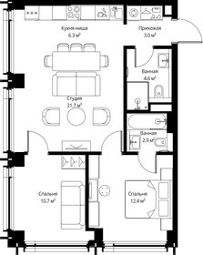 Квартира 61,6 м², 2-комнатная - изображение 2