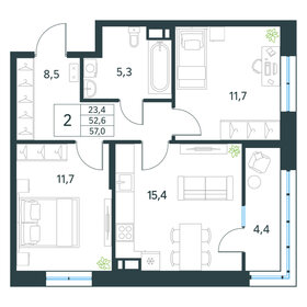 Квартира 57 м², 2-комнатная - изображение 1