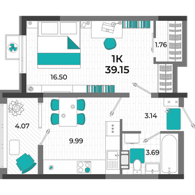 Квартира 39,2 м², 1-комнатная - изображение 1