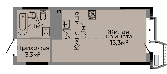 Квартира 28 м², студия - изображение 1
