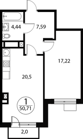 Квартира 50,7 м², 1-комнатная - изображение 1