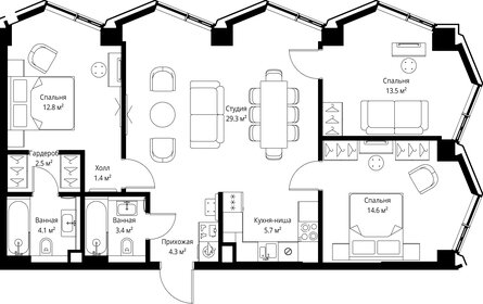 Квартира 91,6 м², 3-комнатная - изображение 2