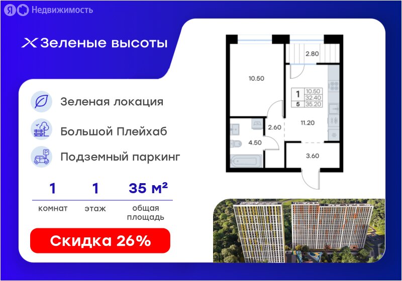 Варианты планировок ЖК «Зеленые высоты» - планировка 4