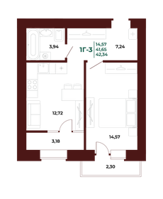 Квартира 42,7 м², 1-комнатная - изображение 1