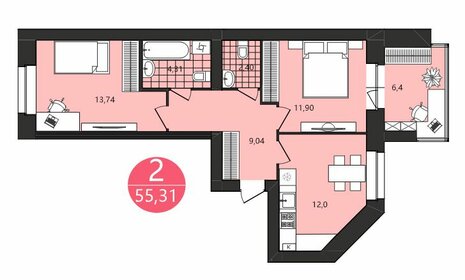 Квартира 55,3 м², 2-комнатная - изображение 1