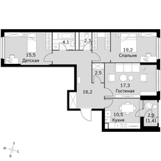 Квартира 88,3 м², 3-комнатная - изображение 2