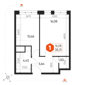 Квартира 38,3 м², 1-комнатная - изображение 1