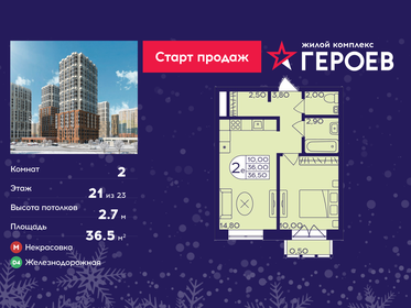 Квартира 36,5 м², 2-комнатная - изображение 1