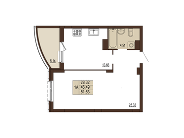 Квартира 51,6 м², 1-комнатная - изображение 1