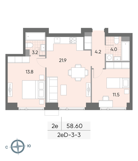 53 м², 2-комнатная квартира 6 500 000 ₽ - изображение 22