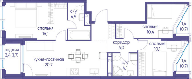 Квартира 75,4 м², 3-комнатная - изображение 2