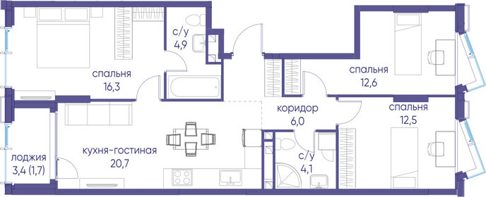 Квартира 78,8 м², 3-комнатная - изображение 2