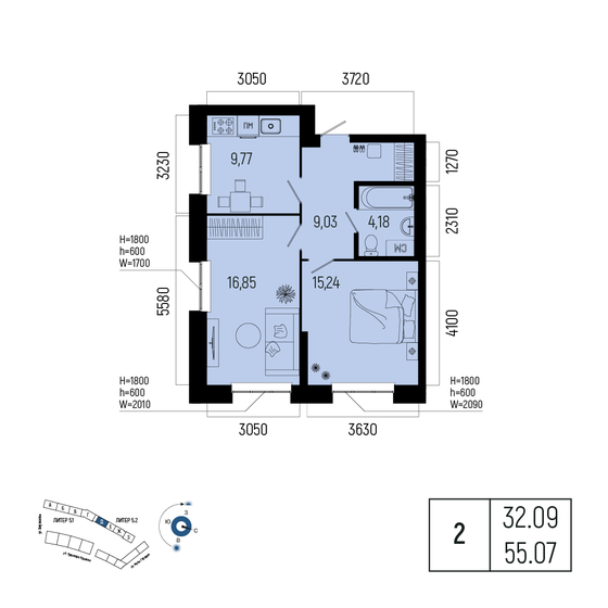 59,1 м², 2-комнатная квартира 9 500 000 ₽ - изображение 109
