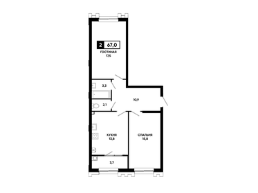 Квартира 67 м², 2-комнатная - изображение 1