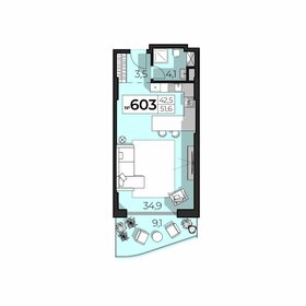 Квартира 51,6 м², 2-комнатные - изображение 1