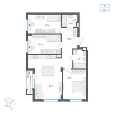 Квартира 84,5 м², 3-комнатная - изображение 2