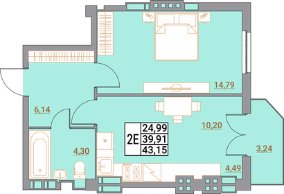 Квартира 43,2 м², студия - изображение 1