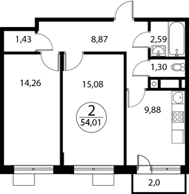 Квартира 54 м², 2-комнатная - изображение 1