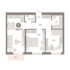 Квартира 67,5 м², 2-комнатная - изображение 2