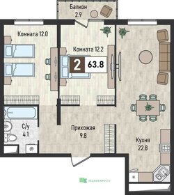 Квартира 63,8 м², 2-комнатная - изображение 1