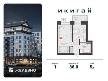 Квартира 36 м², 1-комнатная - изображение 1