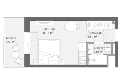 Квартира 27,2 м², 1-комнатные - изображение 1