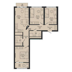 Квартира 74,8 м², 3-комнатная - изображение 1