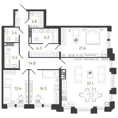 Квартира 128,5 м², 3-комнатная - изображение 2